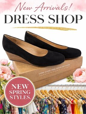 Women's Black Suede Wedge Pumps - Dressy Comfort-New